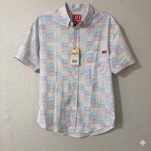 NWT RSVLTS M Mens Life Magazine Life Repeats Pastel Kunuflex Short Sleeve Shirt